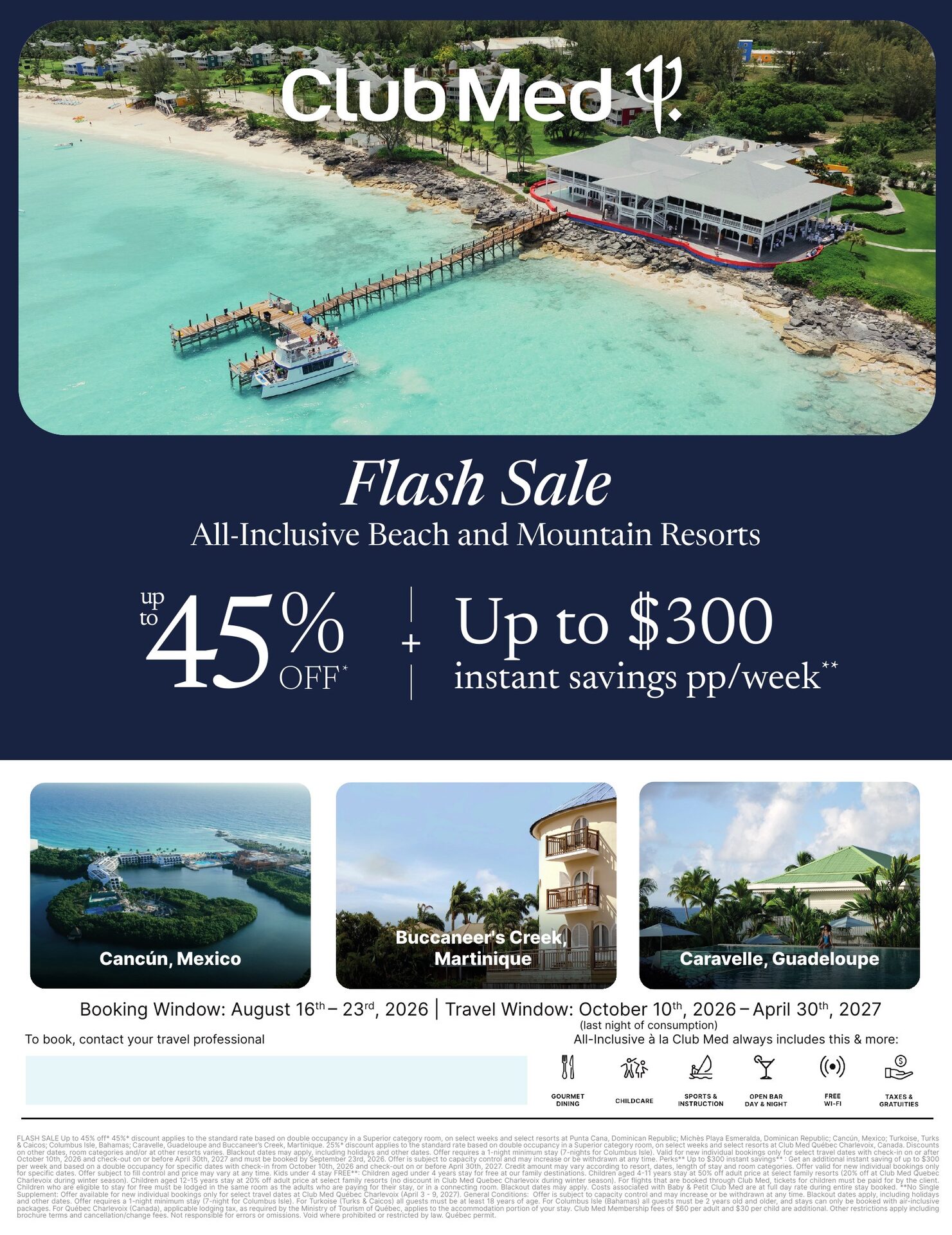 Club Med Flash Sale: up to 45% off and up to $300 instant savings at all-inclusive beach and mountain resorts, book by September 23, 2026, with Voyages AquaTerra Club Med Flash Sale: up to 45% off and up to $300 instant savings at all-inclusive beach and mountain resorts, book by September 23, 2026, with Voyages AquaTerra