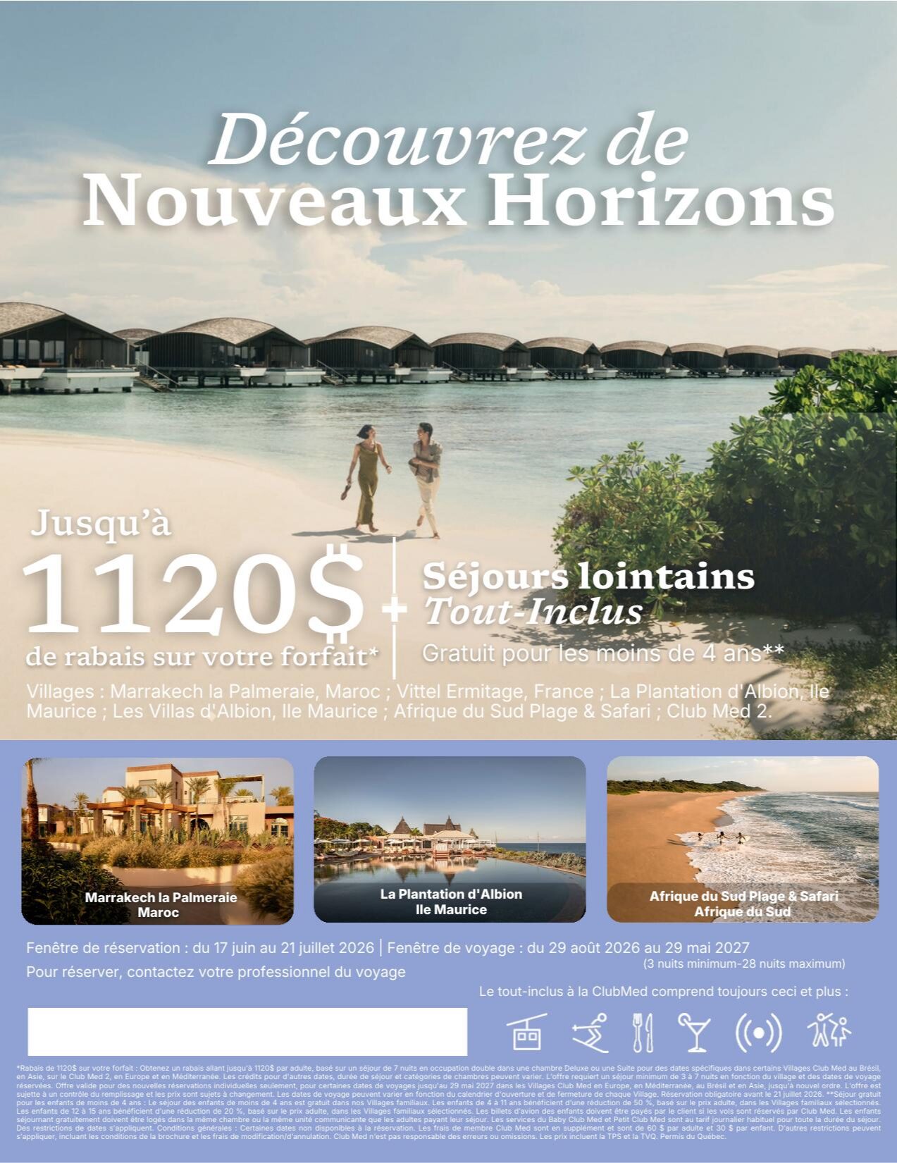 Promotions Club Med Offre Découvrez de nouveaux horizons Jusqu'à 1120$ de rabais avec Voyages Aqua Terra Promotions Club Med Offre Découvrez de nouveaux horizons Jusqu'à 1120$ de rabais avec Voyages Aqua Terra