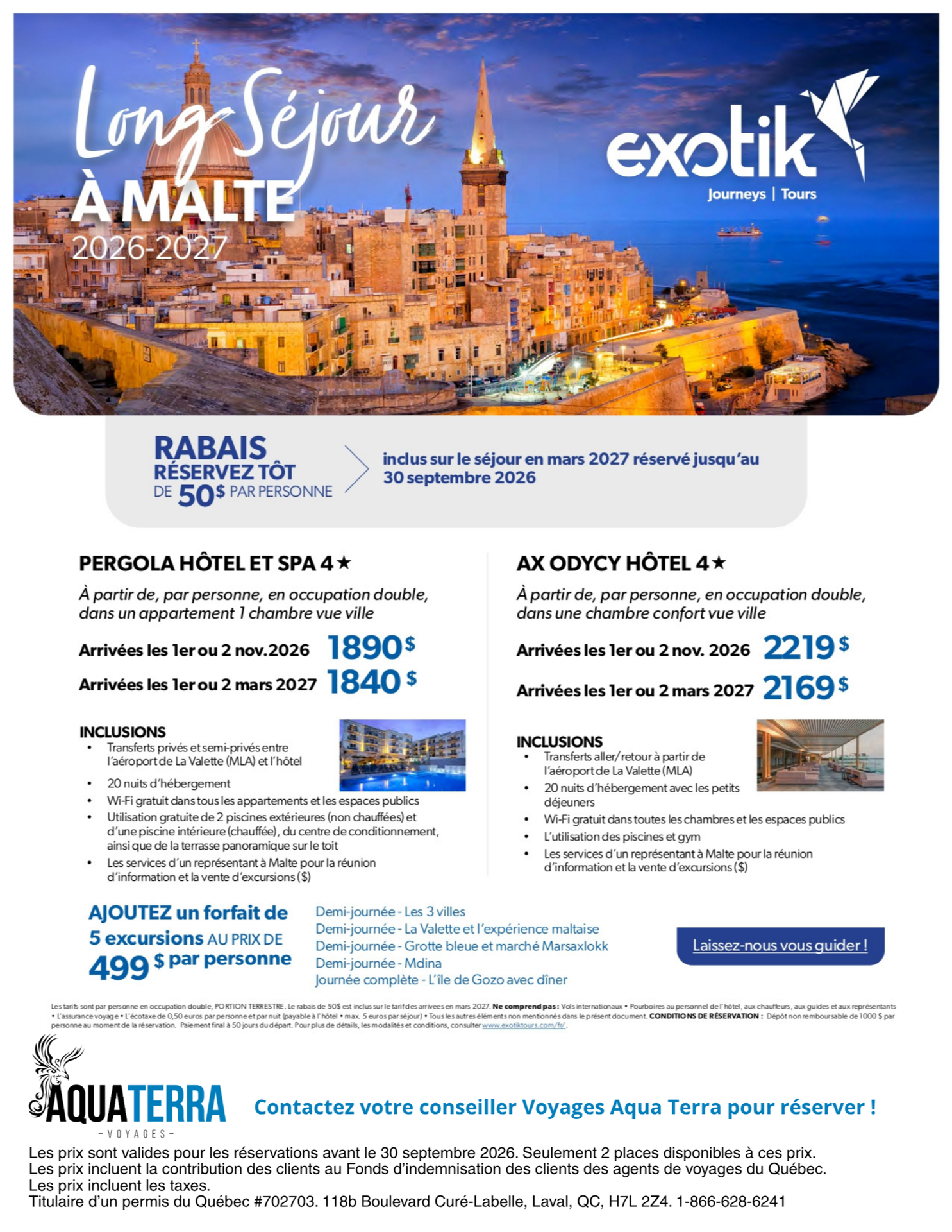 Promotion Exotik Long Séjour à Malte avec Voyages Aquaterra Promotion Exotik Long Séjour à Malte avec Voyages Aquaterra