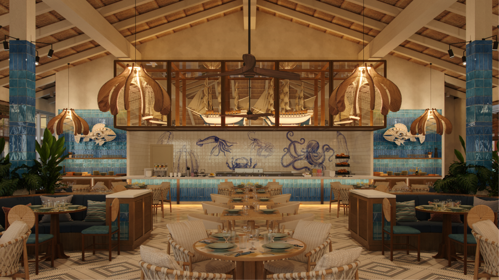 Ocean themed restaurant at Ocean Azure Costa Mujeres, Cancun with Aquaterra Travels