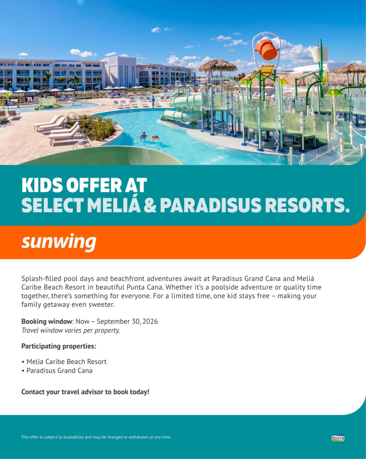 Sunwing Promotion Offer for Kids with Voyages Aquaterra