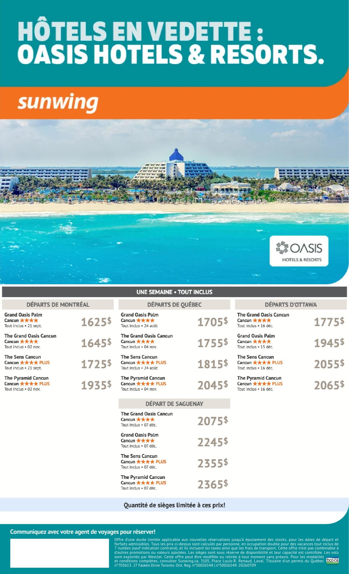 Promotion Sunwing Hotels en vedette : Oasis Hotels & Resorts avec Voyages AquaTerra